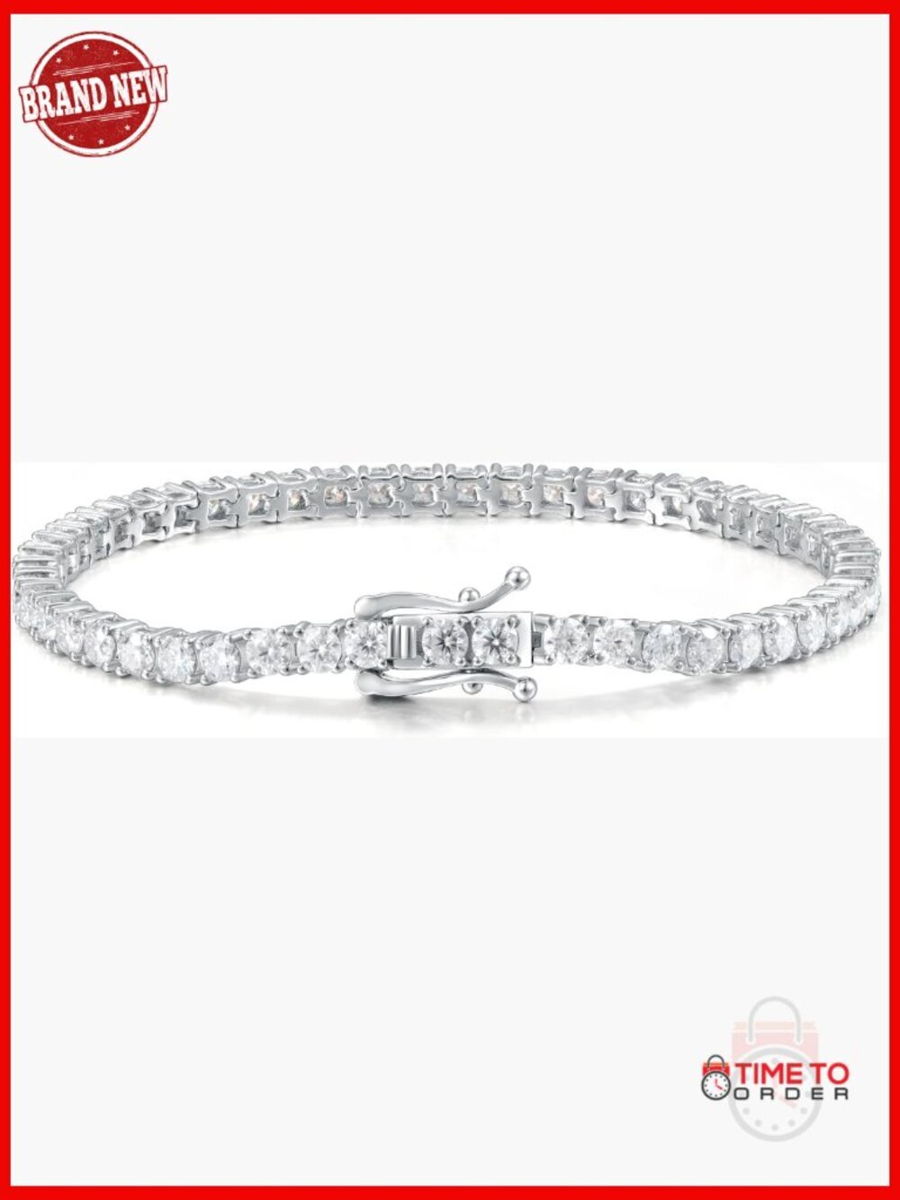 Moissanite Tennis Bracelet 18K Gold Plated Sterling Silver Double Safety Clasp